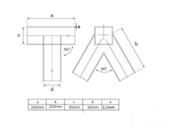 2 x Connettore per raggi 90x90 mm, 90°