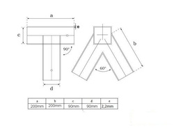 2 x Connettore per raggi 90x90 mm, 90°