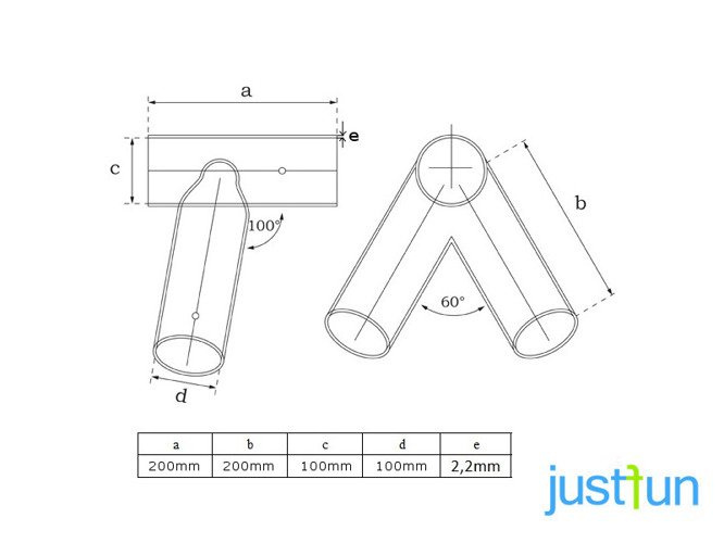 2 x attacco per trave Ø100 mm, 100°